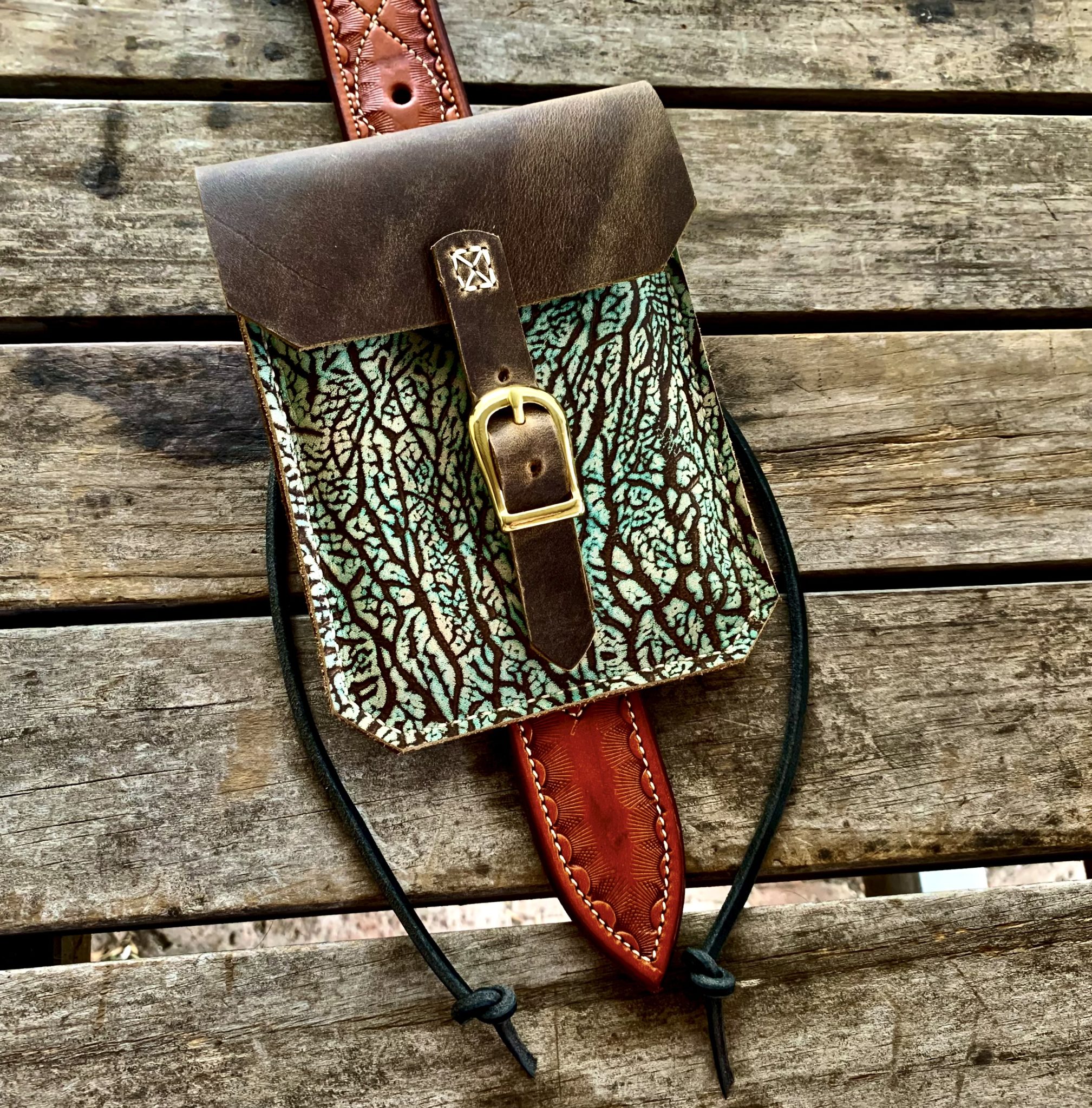 Mini Saddle Bag Turquoise Crackle - Jentina Leather Creations