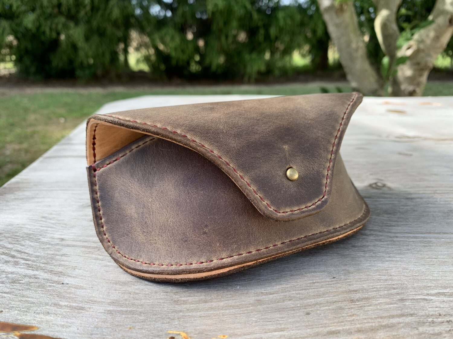 Oiled Dark Brown Leather Eyeglasses Sunglasses / Eyewear Case - Image 2