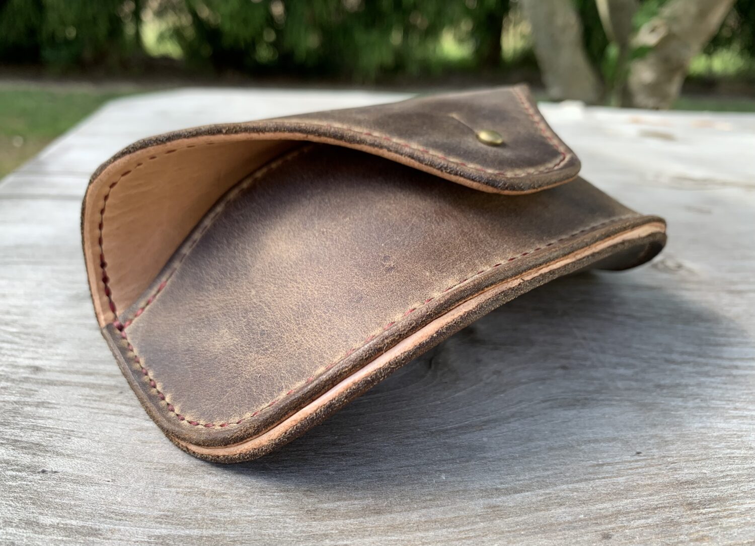 Oiled Dark Brown Leather Eyeglasses Sunglasses / Eyewear Case - Image 3