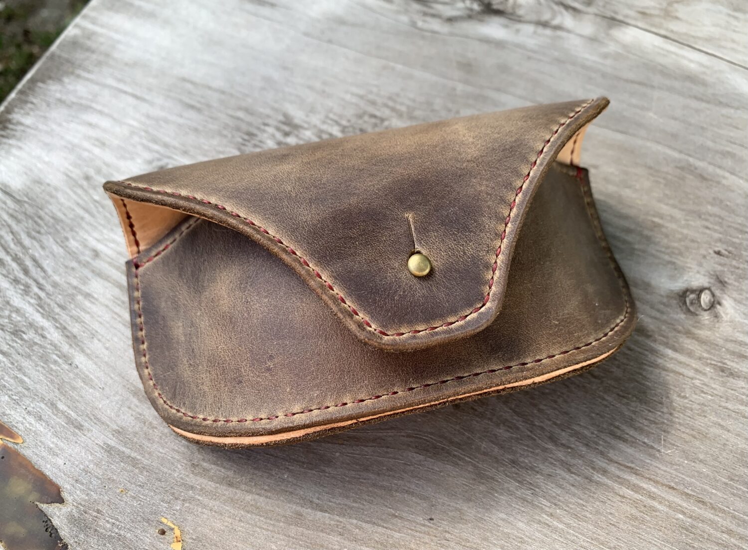 Oiled Dark Brown Leather Eyeglasses Sunglasses / Eyewear Case