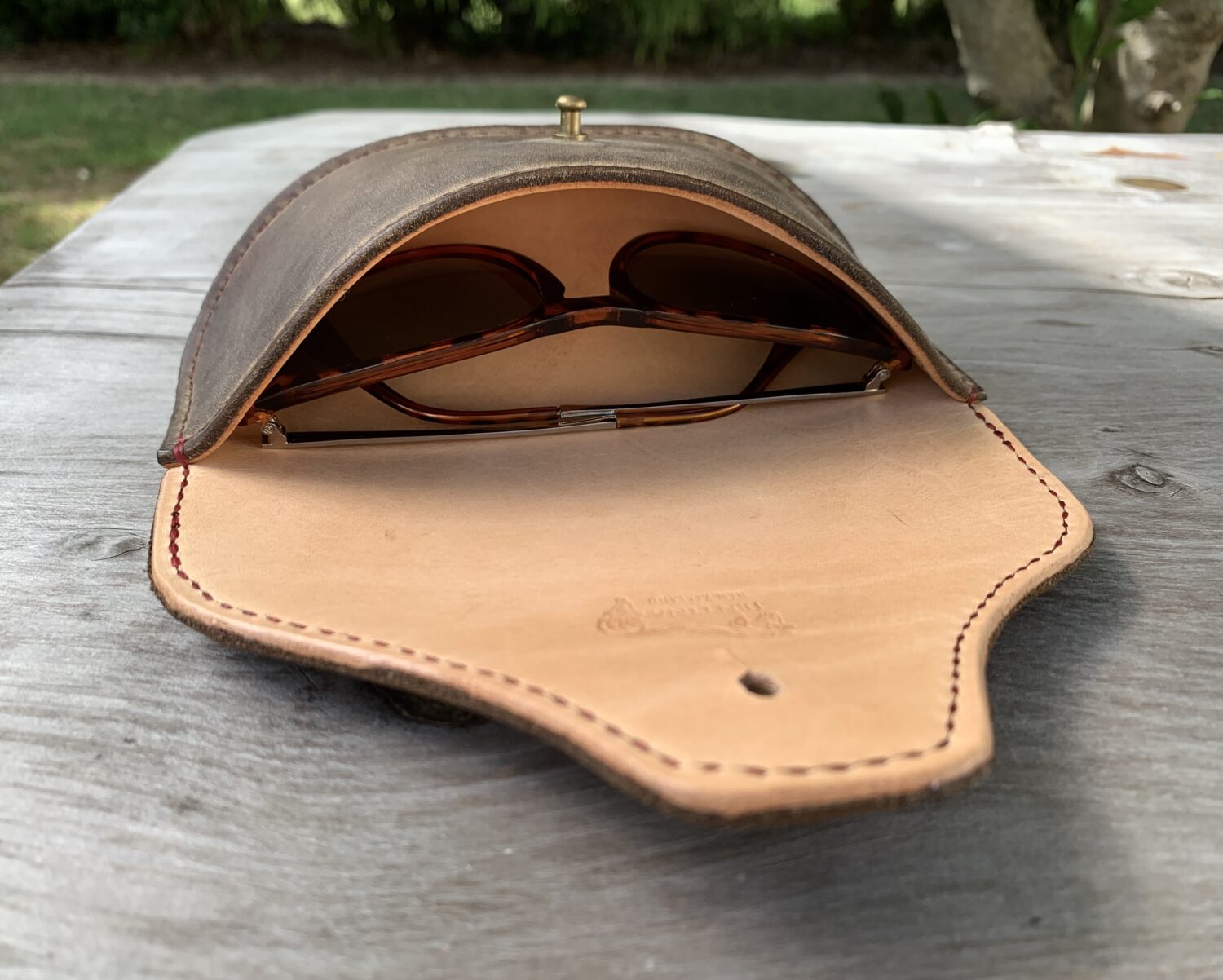 Oiled Dark Brown Leather Eyeglasses Sunglasses / Eyewear Case - Image 6