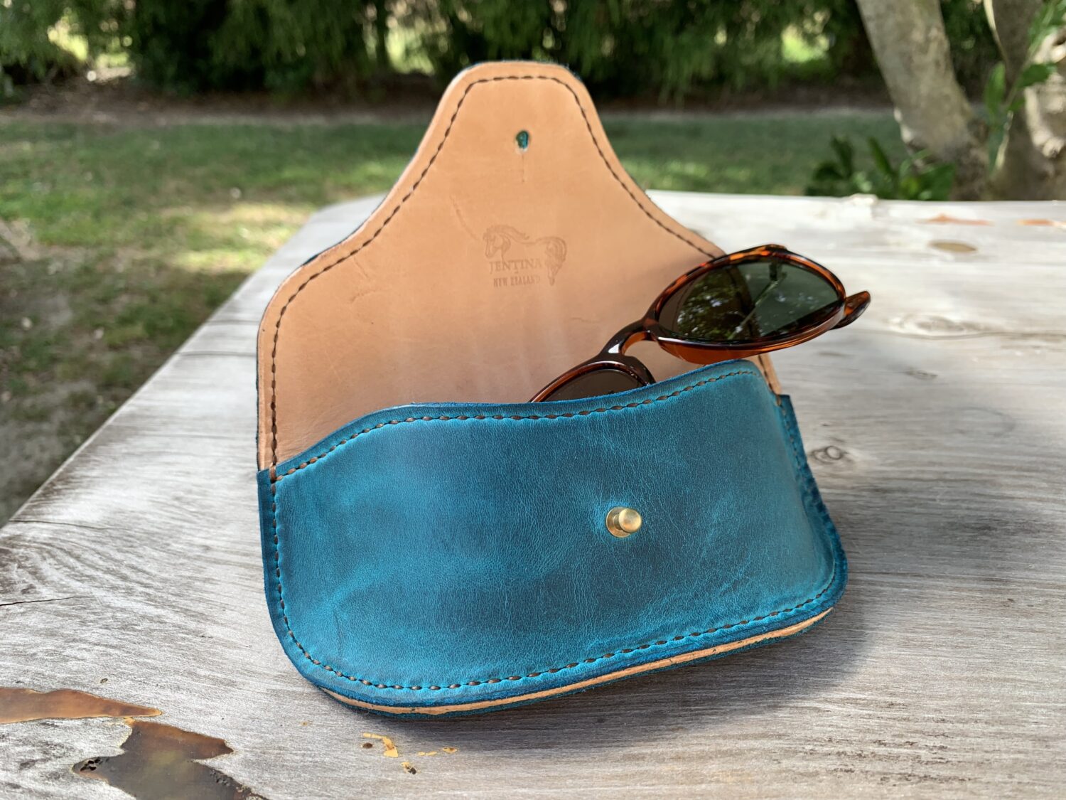 Oiled Turquoise  Leather Eyeglasses Sunglasses / Eyewear Case - Image 5