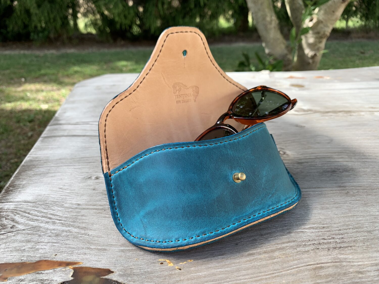 Oiled Turquoise  Leather Eyeglasses Sunglasses / Eyewear Case - Image 4