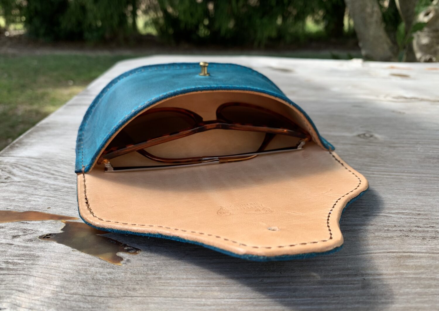 Oiled Turquoise  Leather Eyeglasses Sunglasses / Eyewear Case - Image 6