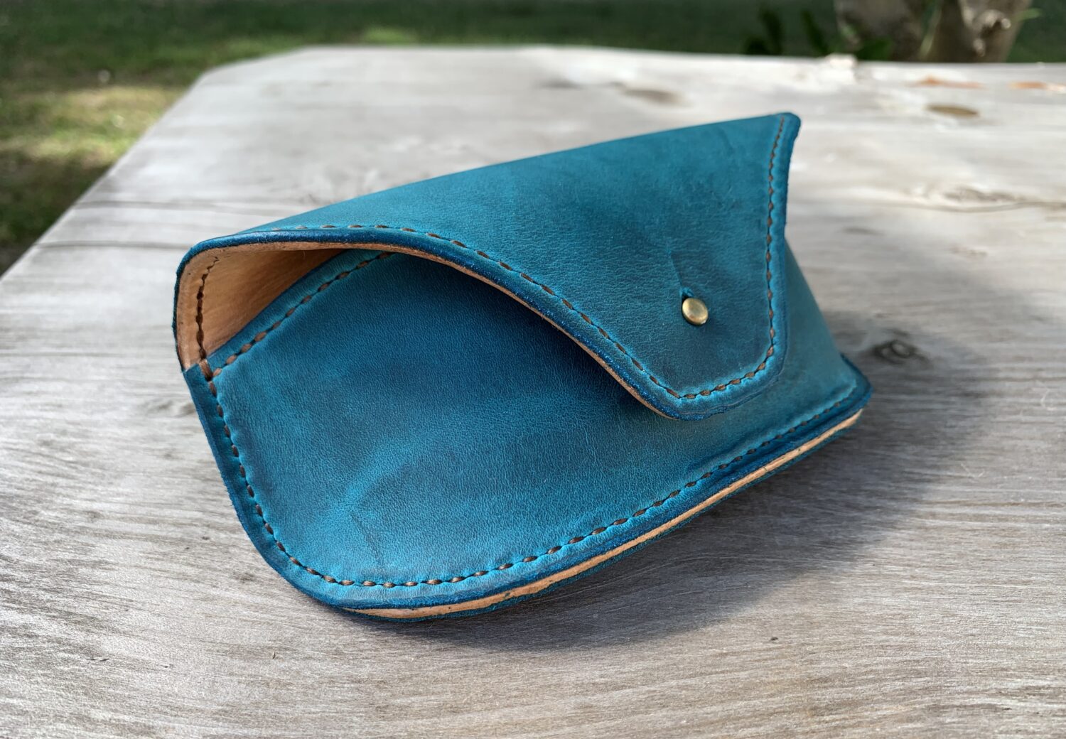 Oiled Turquoise  Leather Eyeglasses Sunglasses / Eyewear Case - Image 2