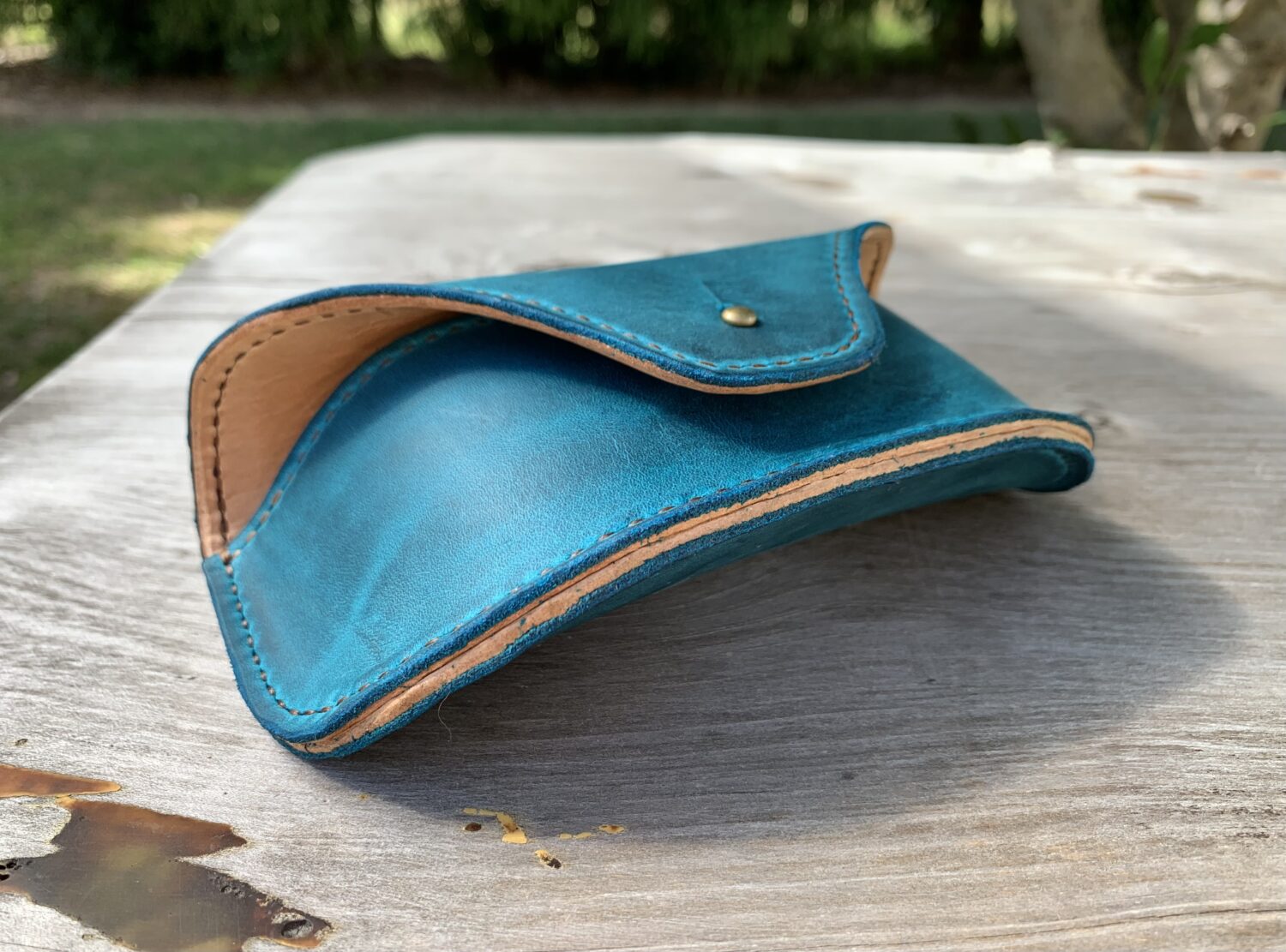 Oiled Turquoise  Leather Eyeglasses Sunglasses / Eyewear Case - Image 3